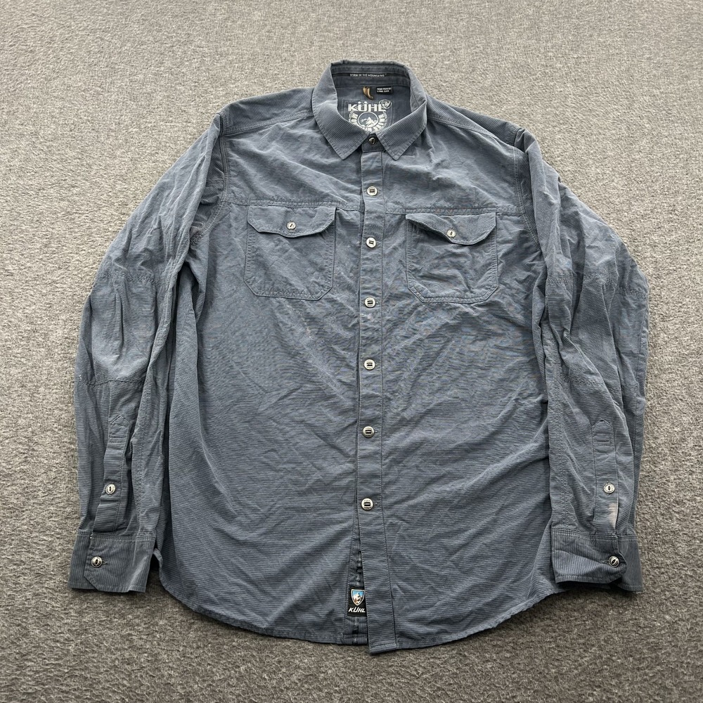 Kuhl Button Down Shirt Mens L Gray LS Hiking Outdoor Fishing Camping *FLAW